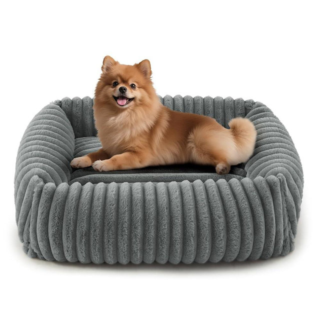 FURTIME Dog Bed for Small Medium Dog, Washable Orthopedic Pet Bed with Removable Cover, Rectangle Soft Calming Sleeping Puppy Bed Durable Pet Cuddler with Anti-Slip Bottom, Grey, M (25"x21"x7")