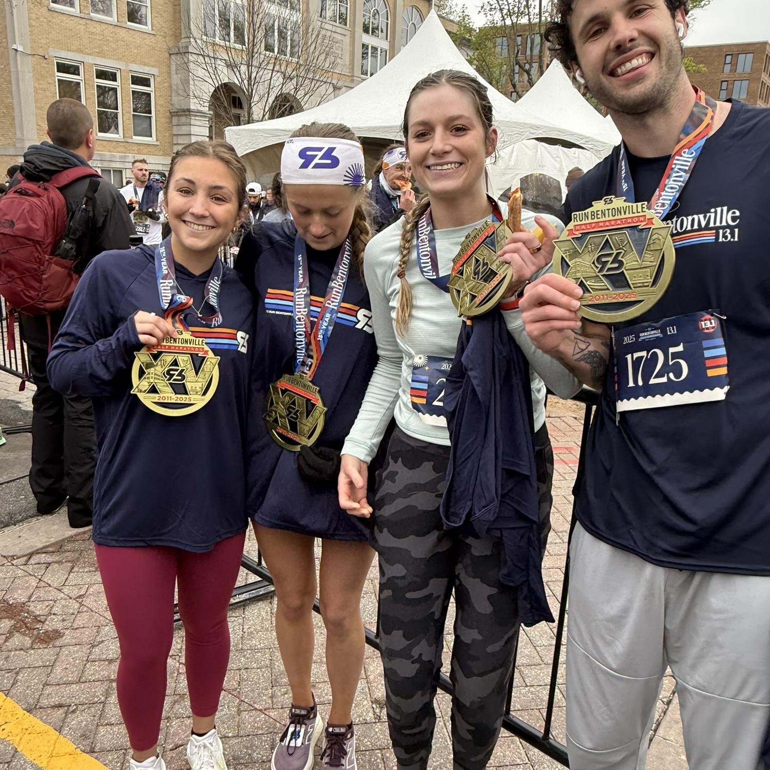 4/6/2025- Photo from after Bentonville Half Marathon with friends, Juju and Caroline, in Bentonville, Arkansas.