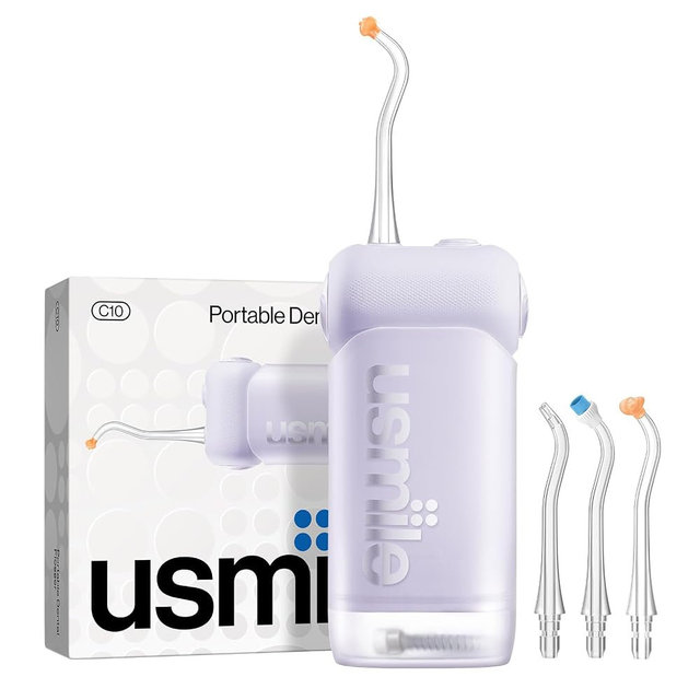 usmile C10 Portable Water Flosser for Travel – 95-Day Battery, 4 Modes, 360° Nozzle, 180ml Tank, IPX7 Waterproof, Dentist-Recommended for Braces, Implants & Sensitive Gums(Purple)