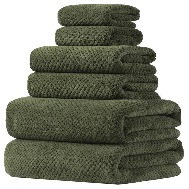 HVMS Extra Large Bath Towels Set for Bathroom 30x60 Inches Super Soft Light Weight Quick Dry Microfiber Shower Towels (Green, 6 Piece)