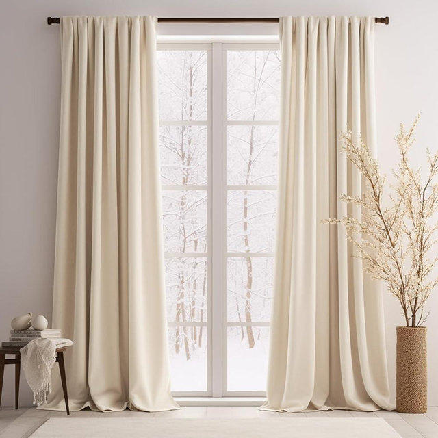 Lazzzy Beige Velvet Curtains Thermal Insulated Curtains 96 Inch Long Room Darkening Heavy Duty Soft Luxury Cream Velvet Curtains Drapes for Bedroom Window Treatment 2 Panels Rod Pocket Beige