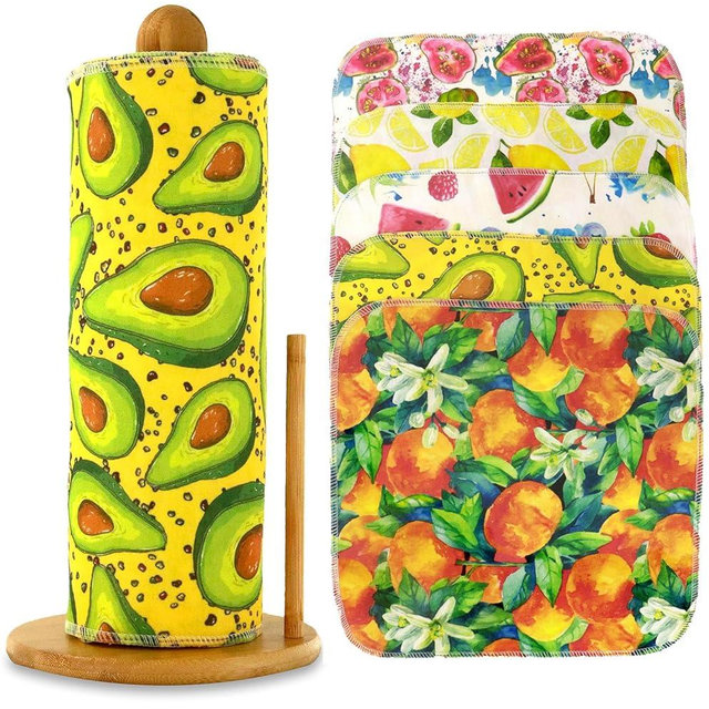 25 Pack Reusable Paper Towels, Paperless Towels Roll Washable Cotton Cloth for Kitchen Towels Zero Waste Products Alternative Paper Towels Alternative (Fruit01)