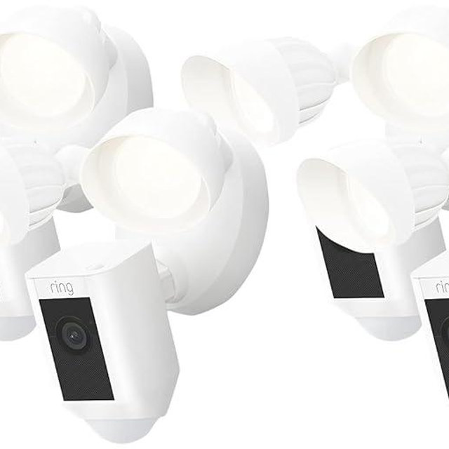 Ring Floodlight Cam Wired Plus — Outdoor home or business security with motion-activated 1080p HD video and floodlights, (2021 release) | 4-pack | White