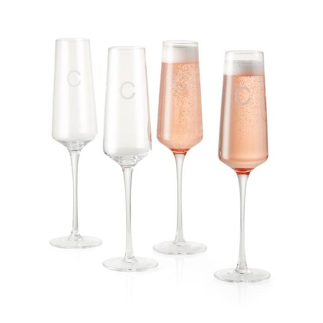"C" Monogrammed Champagne Flutes, Set of 4