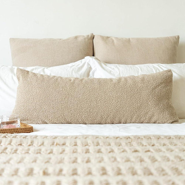 JoraLion 14x36 inch Boucle Lumbar Pillow Cover, Camel Woven Texture Neutral Long Pillow Cover Breathable Cushion Case for Couch Sofa Bed Living Room Home Decor (Cover Only)