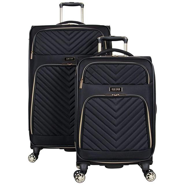 Kenneth Cole Reaction Women's Chelsea 2-Piece 20"/28" Chevron Quilted Softside Expandable 8-Wheel Spinner Luggage Set, Black