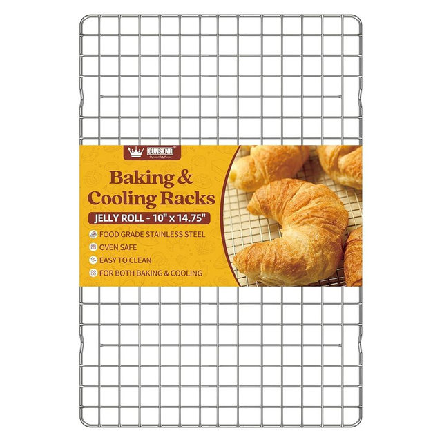 CUNSENR Cooling Rack for Baking and Cooking - 10" x 14.75" Stainless Steel Wire Rack - Heavy Duty Cooling Rack for Oven- Perfect for Jelly Roll Sheet & Cookie Pan, Grilling, Roasting, Dishwasher Safe