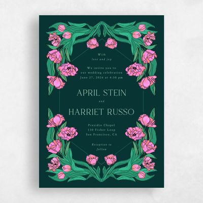 Dark Emerald, Green Wedding Invitation - Willmore Portrait