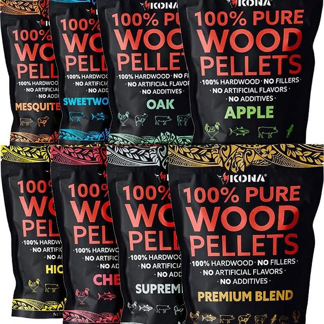 Kona Wood Pellets All Variety Pack, Intended for Ninja Woodfire Outdoor Grill, 8, 1lb Resealable Bags