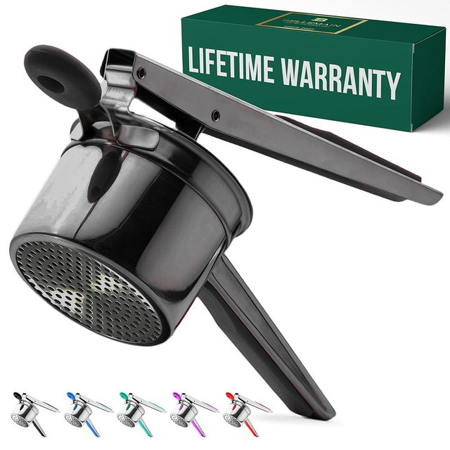Bellemain 15 oz Black Large Potato Ricer | Heavy-Duty Stainless Steel Potato Ricer & Masher | Perfect for Mashed Potatoes | Ricer Kitchen Tool with Fixed Disc (Metallic Black)