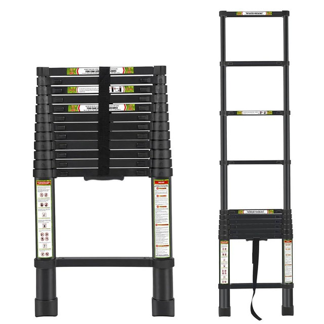 RIKADE Telescoping Ladder 12.5FT & Attic Ladder, Heavy Duty Aluminum with Non-Slip Feet, 330lb Capacity for RV, Attic, Roof & Multi-Surface Use
