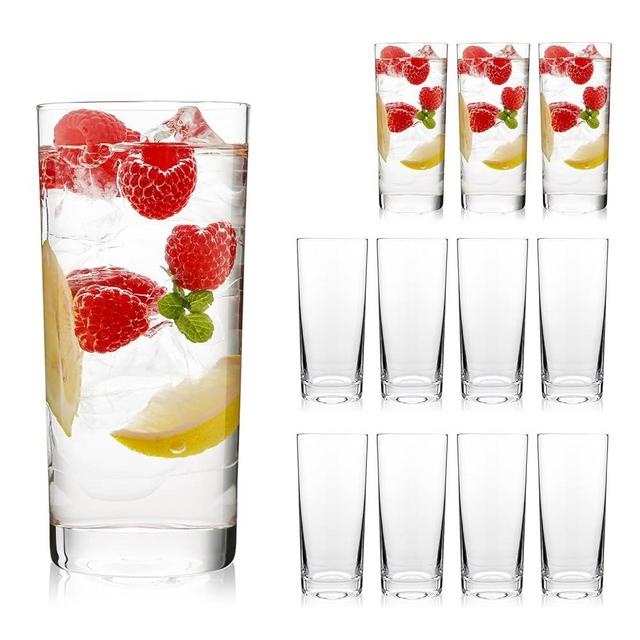OUWO Highball Glasses Set of 12, 16oz Tall Drinking Glasses, Water Glass for Kitchen, Tom Collins Glasses, Mojito Glass Cups, Cocktail Glasses for Bar Glassware