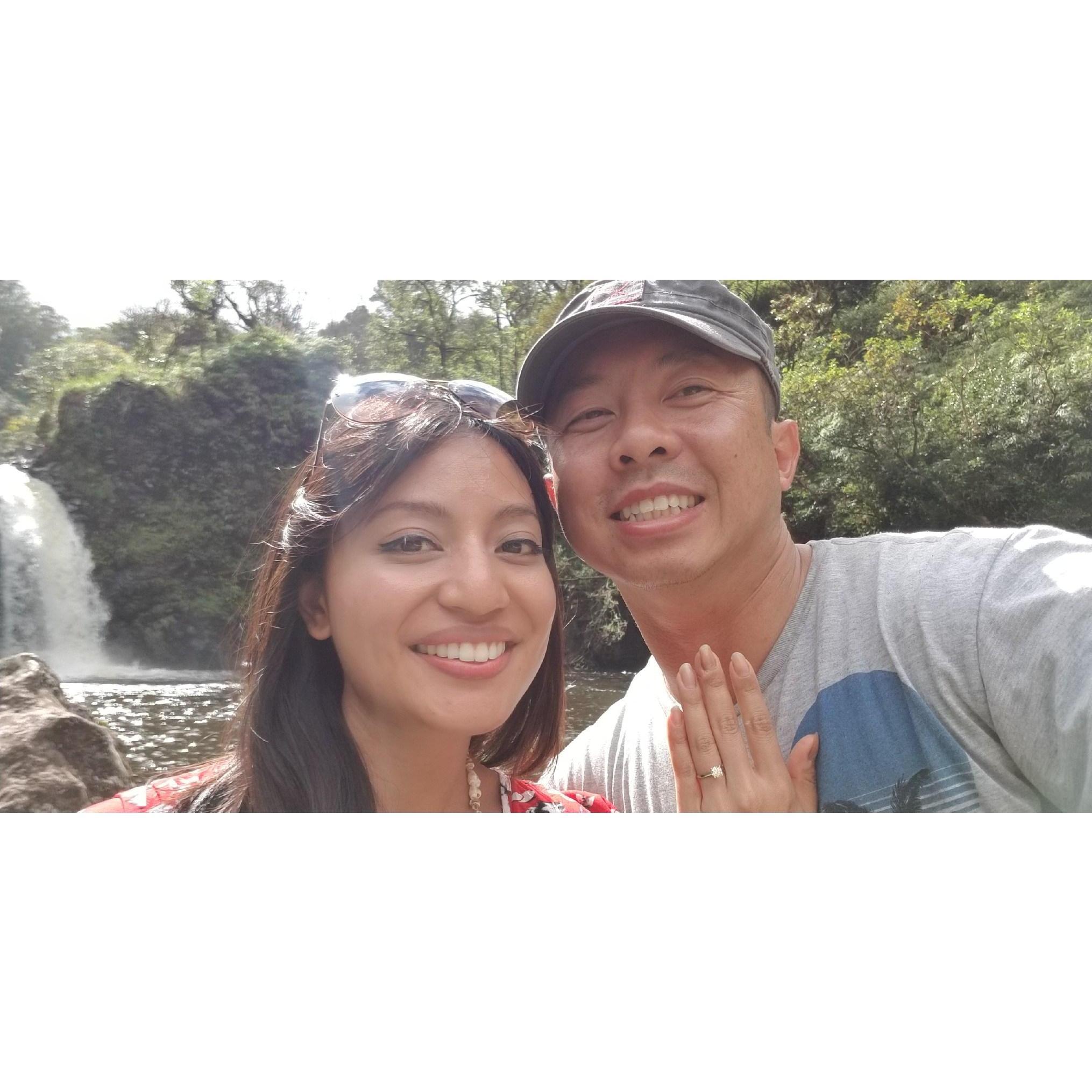 Erik proposed on Nov. 11, 2018 near a waterfall on the Road to Hana in Maui, Hawaii.