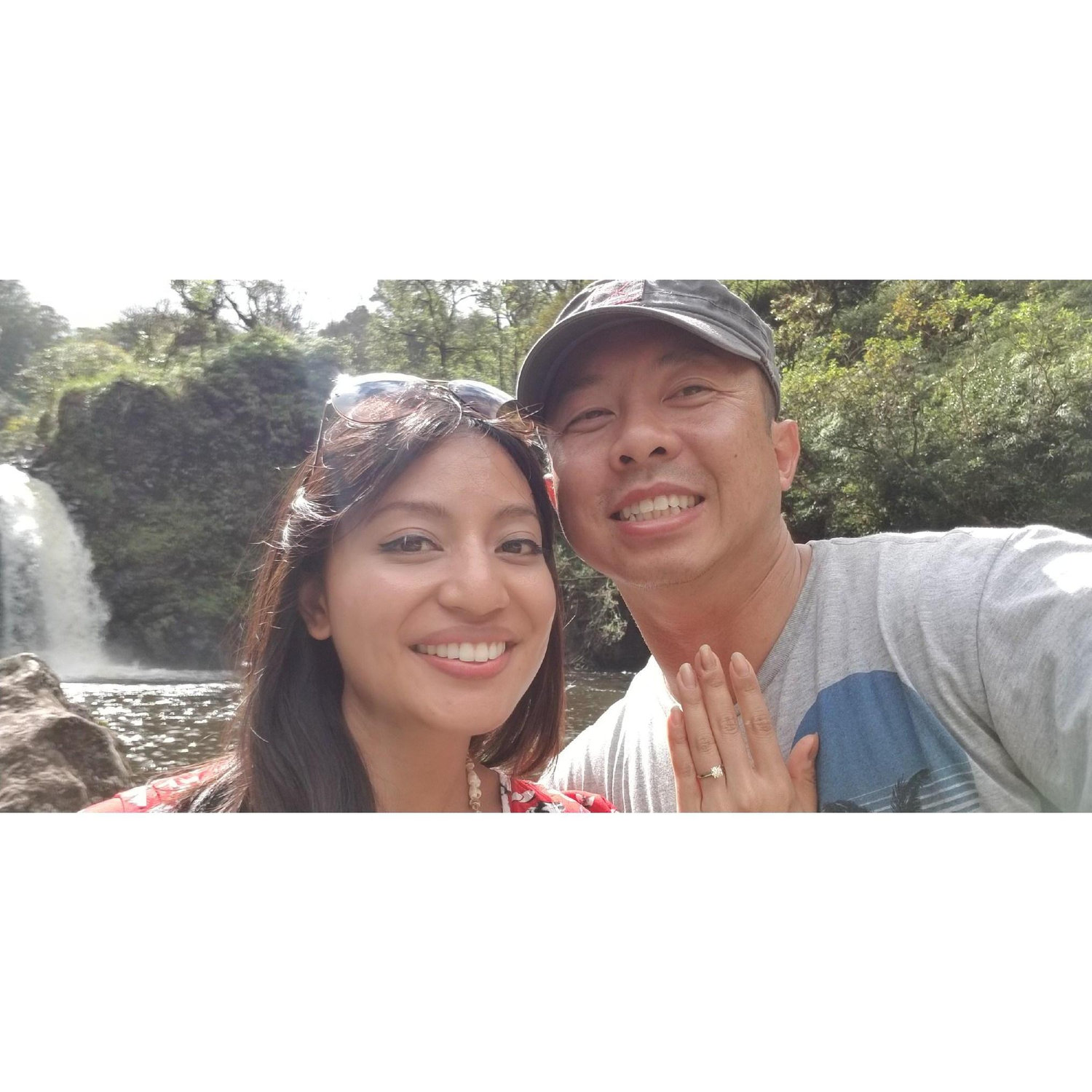 Erik proposed on Nov. 11, 2018 near a waterfall on the Road to Hana in Maui, Hawaii.