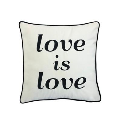 "Love Is Love" Embroidered Poly Velvet Square Throw Pillow White - Edie@Home