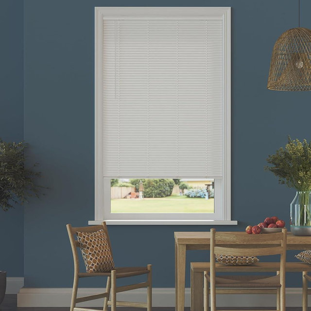 Cordless Room Darkening Mini Blinds for Indoor Windows - 32" W x 36" L - White, Over 1,400 Custom Sizes Starting at 9.97, 1" Vinyl Slats, Horizontal Window Blinds by Lumino