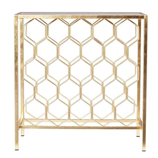 Venwynn Wine Storage Side Table Gold/Gray - Aiden Lane