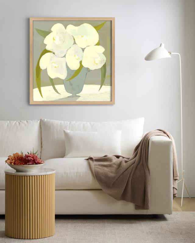 Wall Art Vase with White Flowers by Marco Marella in Oak 36"