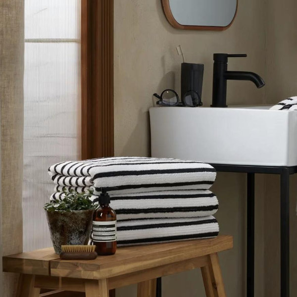Organic Resort Stripe Towels (Camel with Soft Black)