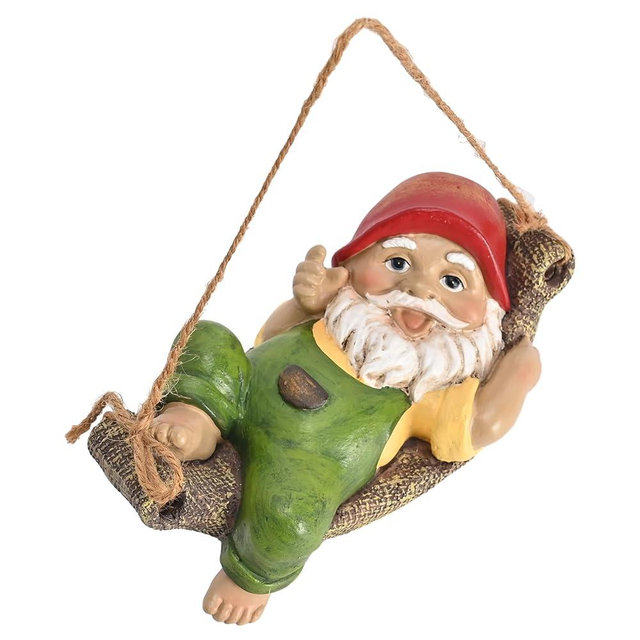 TERESA'S COLLECTIONS Garden Decor, Garden Gnomes Lying on Hammock, Gnomes Decor, Waterproof Resin Garden Decor, Garden Gifts for Mom,Indoor/Outdoor,7"