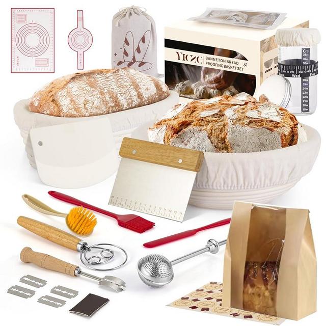 Yiczc Bread Proofing Basket Set, Round 9" & Oval 10" Sourdough Proofing Basket for Bread Making Tools and Supplies, Sourdough Bread Baking Supplies, Ideal Basket Gift Set for Artisan Bakers