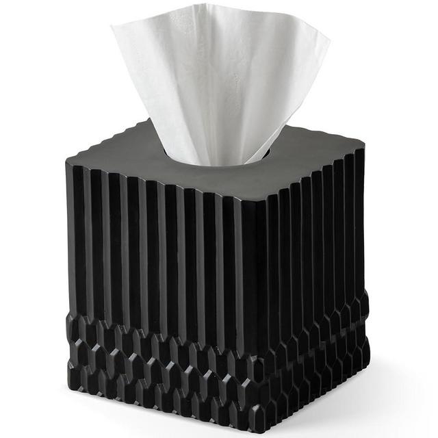 Tissue Box Cover Square for Home Decor,Tissue Box Holder for Bathroom Countertop,Tabletop,Bedside Table,Office - Modern Geometric Striped (Black)