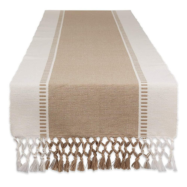 DII CAMZ11421 Stone Dobby Stripe Woven Table Runner, 13"x72"