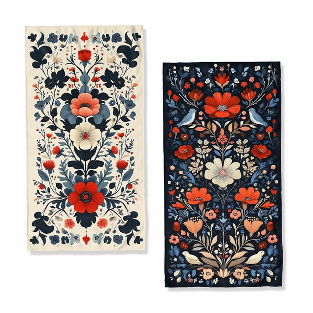 Floral Bath Hand Towels Set of 2 Absorbent Nordic Flower Birds Boho Black White Decorative Hand Towels for Bathroom Kitchen Home Spa Hotel Yoga,Bathroom Decor Accessories Gifts for Women Man 14"x28"