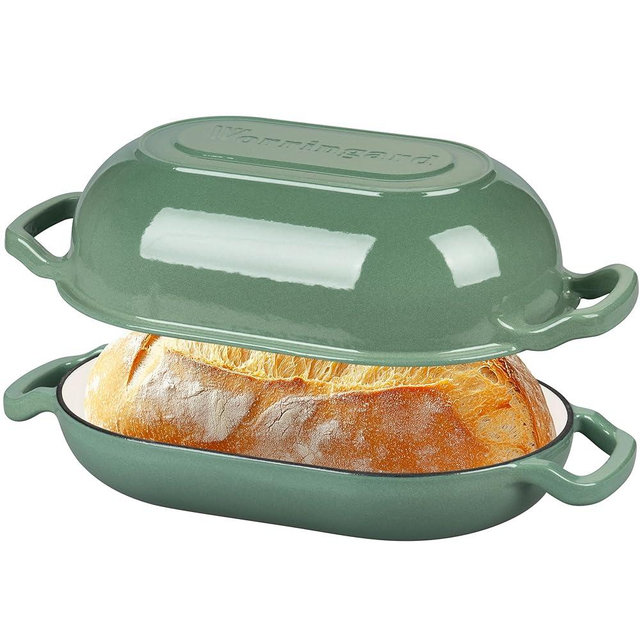 VORRINGARD Enameled Cast Iron Sourdough Bread Oven, Dutch Oven, Loaf Cast Iron Bread Pan for Homemade Bread Baking, Meatloaf Pan with Lid, 5QT, Sage Green