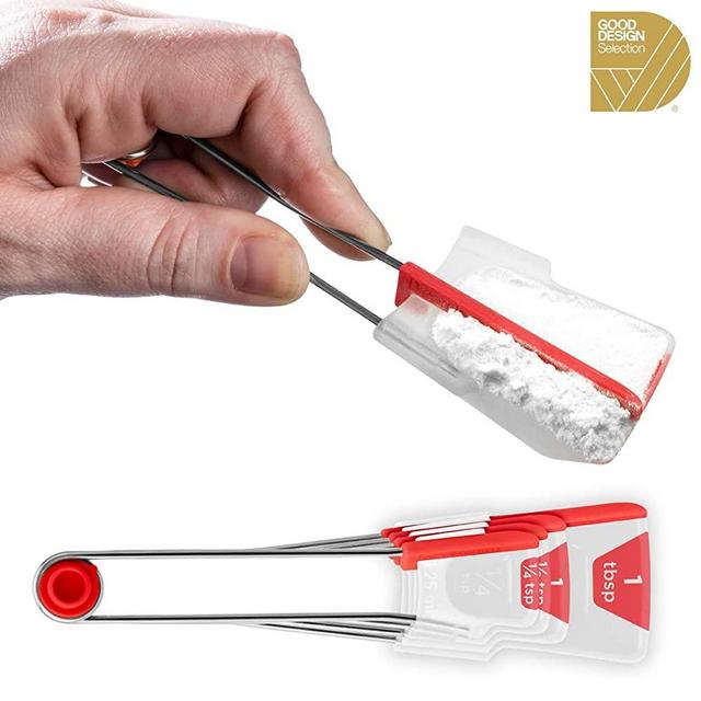 Dreamfarm - Levoons Self-Leveling Measuring Spoons Set for Kitchen and Baking, Set of 4, Red