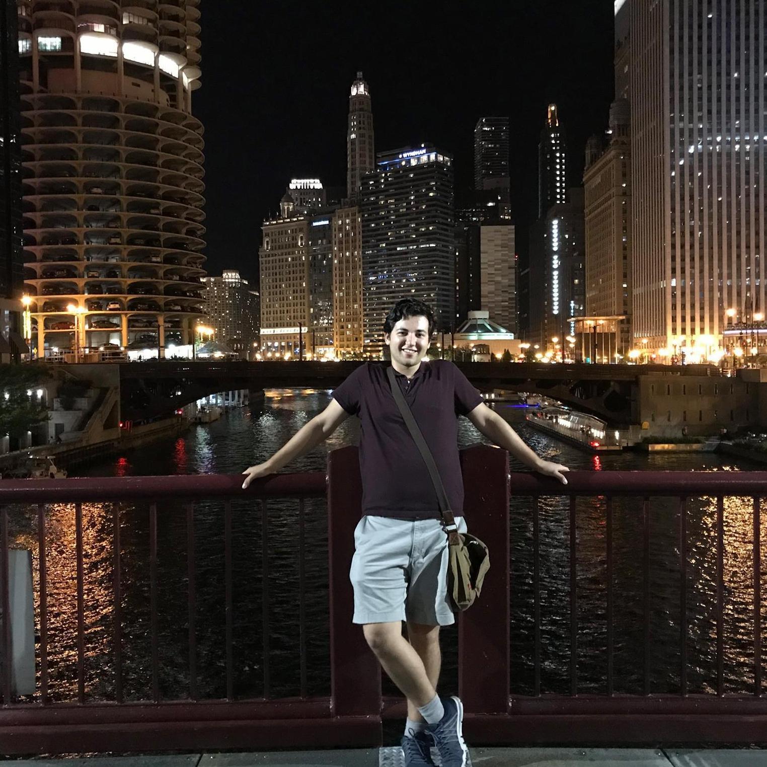Robert poses on a bridge in Chicago, summer 2017.