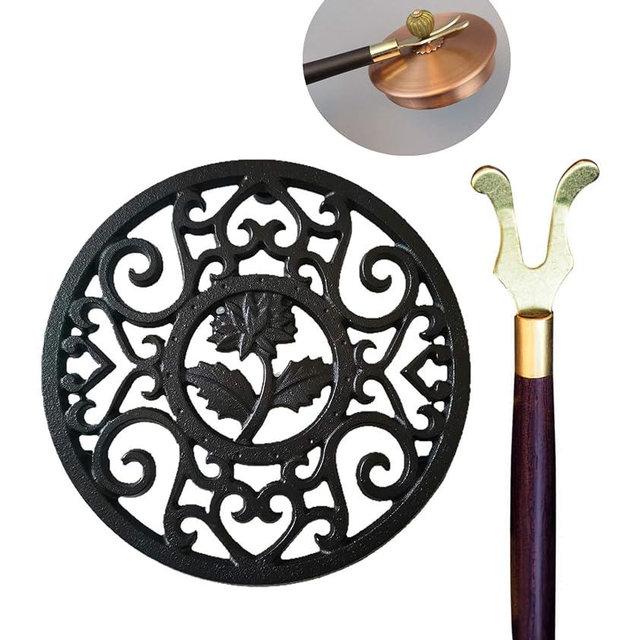 5.3 Inches Black Round Cast Iron Trivet Metal Teapot Base with Legs and Lid Holder for Japanese Kettle Tetsubin Kung Fu Hot Tea Pot