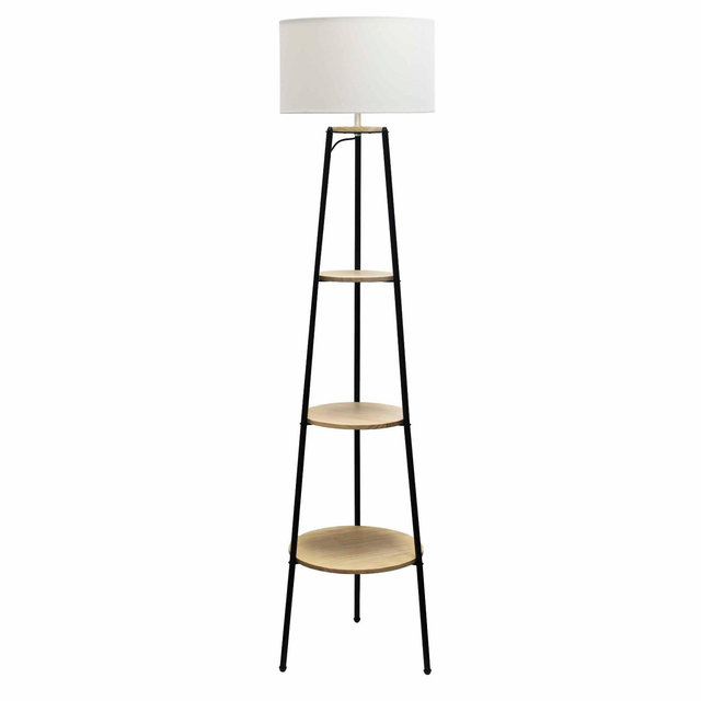 62.5" Tall Modern Tripod 3-Tier Shelf Standing Floor Lamp Light Brown - Simple Designs