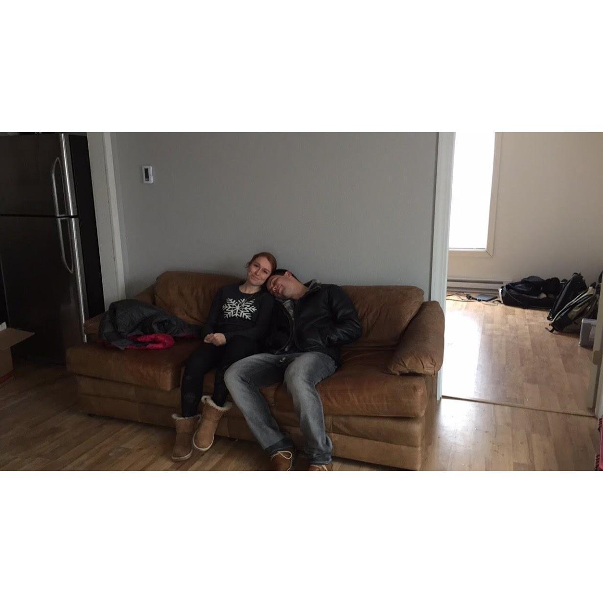 Wendy's mom snapped this pic of us shortly after Alex moved into his first place in Loveland after graduating from UW. The Dietz couch was passed on!