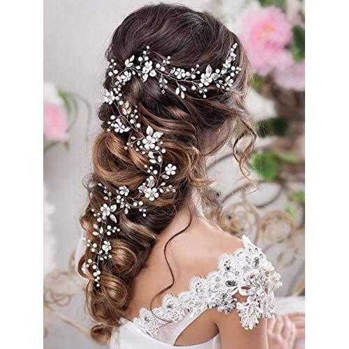 Artio Bride Wedding Hair Vine Accessory Silver Flower Hair Piece Beaded Bridal Headpiece for Women and Girls HV009S