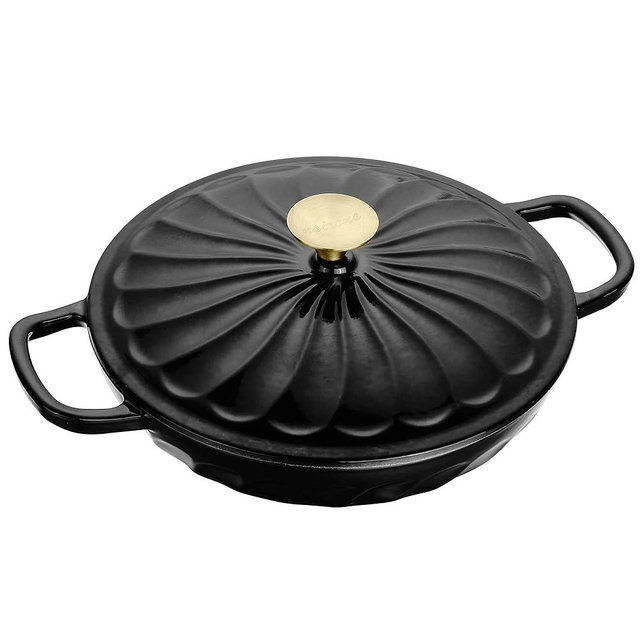 Enameled Cast Iron Braiser, 3.8 Quart Enamel Cast Iron Dutch Oven with Handles, Cast Iron Braiser Pan with Lid Cast Iron Enameled Cookware (3.8QT Black)
