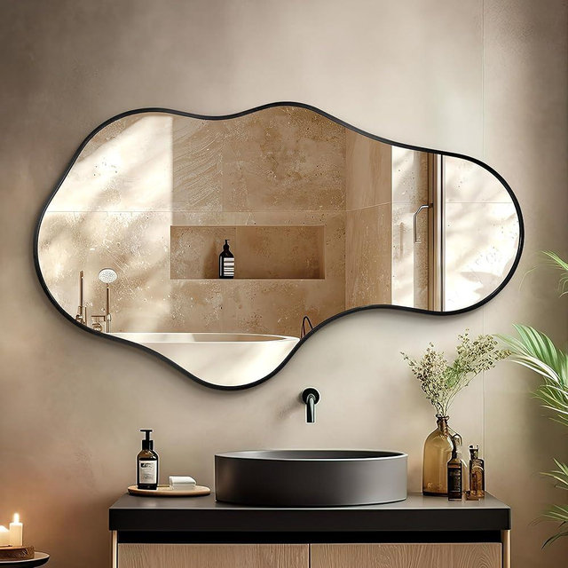 Dorlicecass Irregular Wall Mirror - Wall Mirrors Decorative 24"x 40" Asymmetrical Abstract Mirror Aviation Aluminum Alloy Frame Unique for Bathroom, Bedroom, Living Room, Cloakroom, Entryway Black
