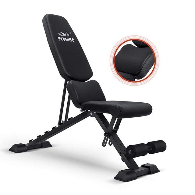 FLYBIRD Adjustable Weight Bench, Foldale Workout Bench Incline Bench for Home Gym Strength Training - Waist Pad New Version