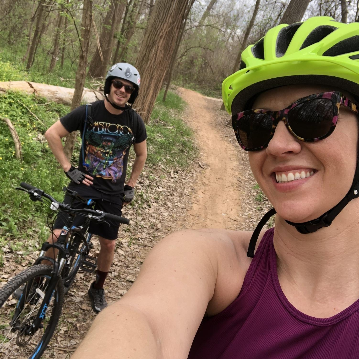 Shawn’s first mountain bike ride with Amon. Pushing her out of her comfort zone!