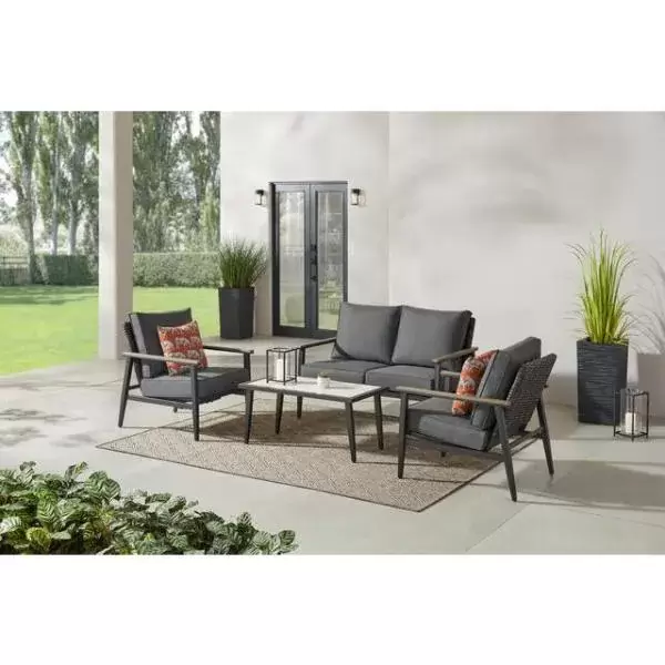 Rivenhall 4-Piece Metal Outdoor Patio Conversation Set with Dark Grey Cushions