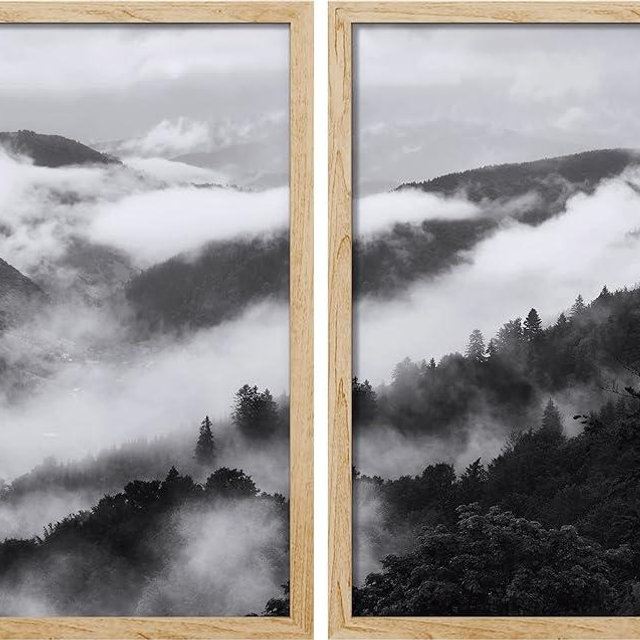 SIGNWIN Framed Mountain Range Landscape Wall Art, Set of 2 Mountain Range Landscape Wall Decor Prints, Nature Wilderness Wall Décor for Living Room, Bedroom - 12"x16" Natural
