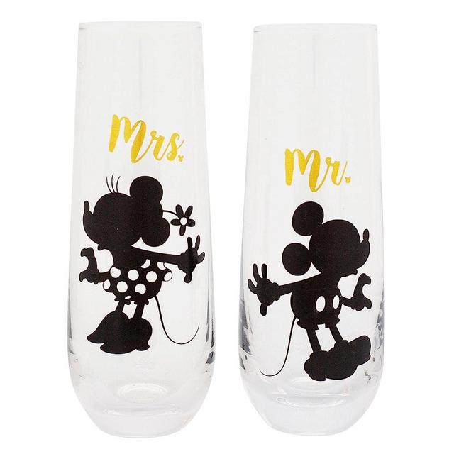 Disney Mickey and Minnie 9-Ounce Stemless Fluted Glassware, Set of 2 | Toasting Champagne Glass Cups For Wine, Mimosas, Cocktails | Home Bar & Kitchen Essentials, Cute Housewarming Couples Gifts