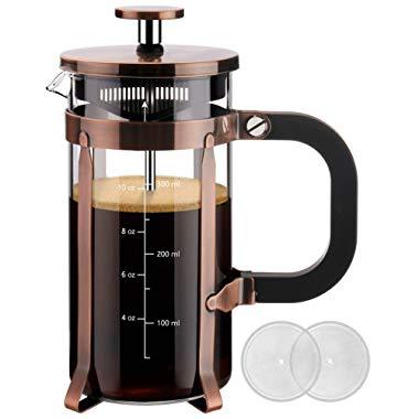Veken French Press Coffee (12 oz) 304 Grade Stainless Steel Tea Maker with 4 Filter Screens Durable Easy Clean Heat Resistant Borosilicate Glass-100% BPA Free, Copper