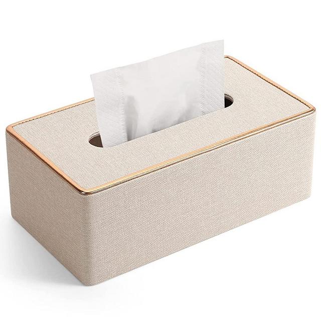 Tissue Box Cover, PU Leather Tissue Box Holder Rectangular Kleenex Box Covers for Home/Office/Car Decoration 9.84"X5.23"X3.77" - Beige