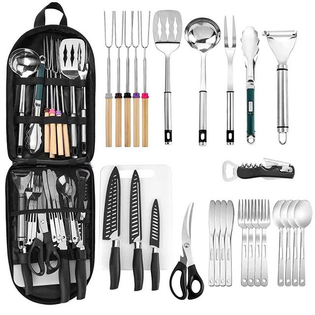 Camping Cookware Storage Bag - Camping Cooking Utensils Set Bag Camping Tool Portable Storage Bag Suitable for Knife, Fork, Spoon, Chopping Board, Chef's Knife,Kitchenware Storage
