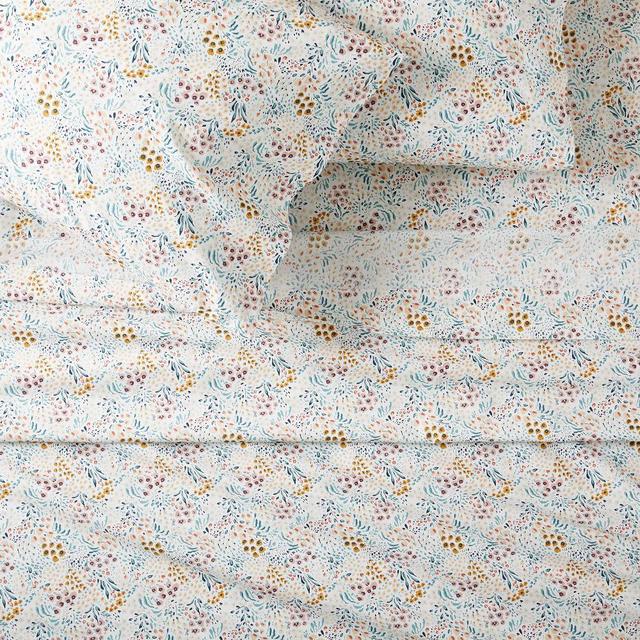 Organic Percale Floral Field Sheet Set, Queen, Multi