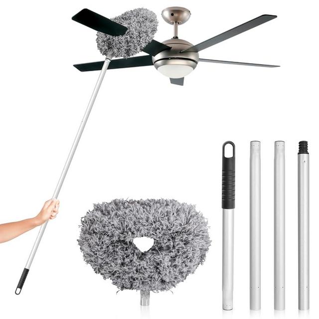 Ceiling Fan Cleaner Duster High Ceiling Extended Fan Blade Cleaner from 13 to 50 Inch Reusable Microfiber Ceiling Fan Duster with Extension Handle for Furniture Bookshelves Wall Door (Gray)