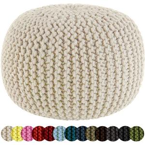 Cotton Craft - Hand Knitted Cable Style Dori Pouf - Ivory - Floor Ottoman - 100% Cotton Braid Cord - Handmade & Hand stitched - Truly one of a kind seating - 20 Dia x 14 High