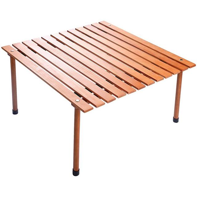 Costway Wood Roll Up Portable Table for Outdoor Camping, Picnics, Beach w/Carrying Bag