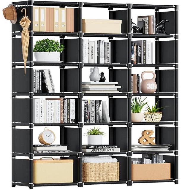 Mavivegue Bookshelf,18 Cube Storage Organizer,Book Shelf Organizer,Tall Bookcase Shelf,Book Cases/Shelves,Black Cube Shelf,Cubbies Closet Storage Organizer Shelves for Bedroom,Living Room,Home,Office